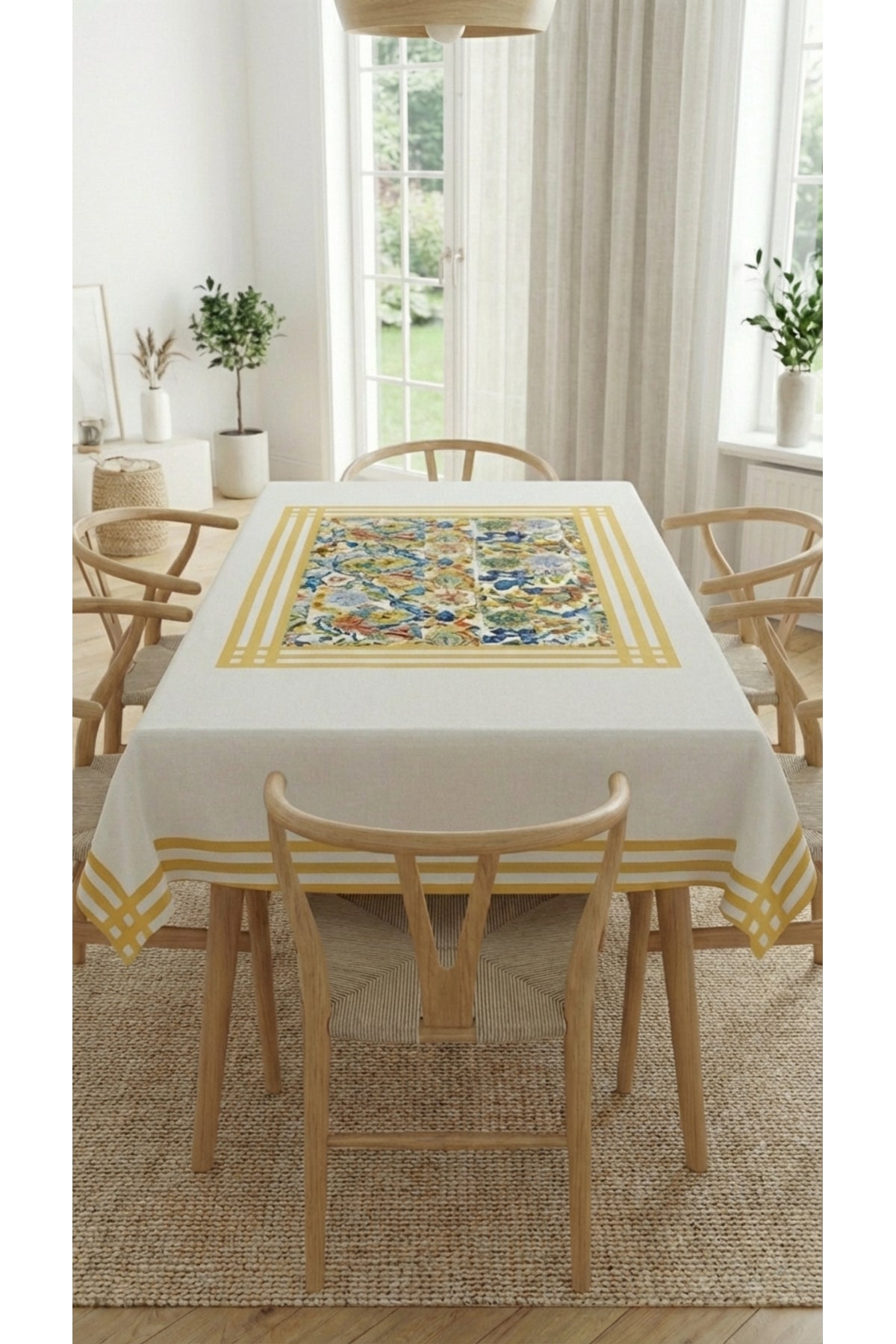 Tropikhome 150 x 220 Turunç Etnik Limon Desenli Solma Yapmaz Dijital Baskılı Dertsiz Masa Örtüsü — Çok Renkli