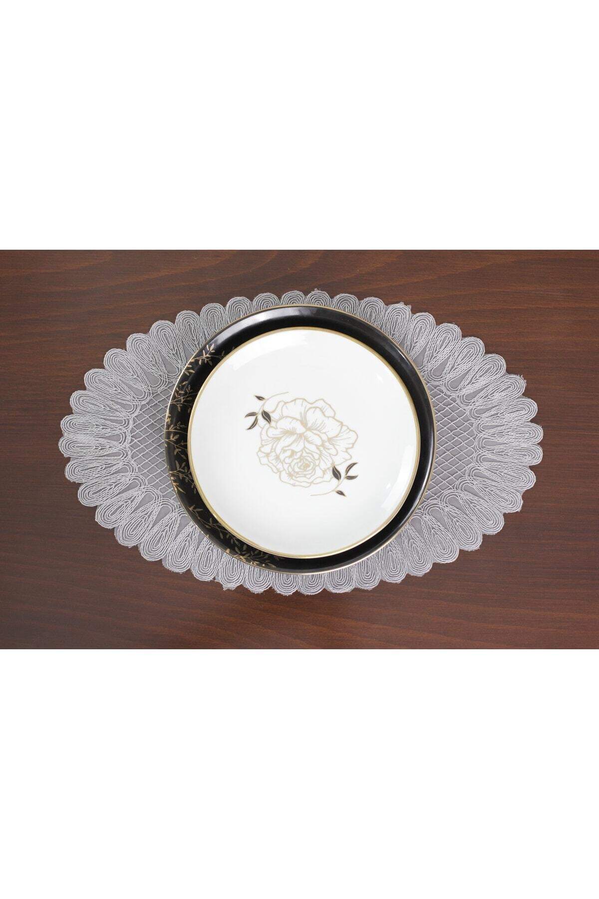 Tropikhome Nakışlı Gri 32 x 110 Runner + 32 x 50*8 Amerikan Servisli 9 Parça Sunum Yemek Seti — Gri