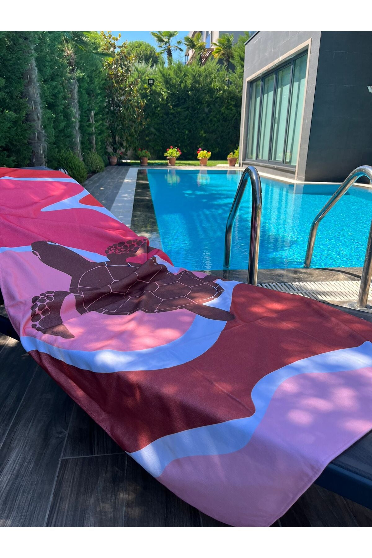 Tropikhome Yaprak Desenli Mor 70 x 150 Hızlı Kuruyan Pamuklu Plaj Havlusu — 70 x 150