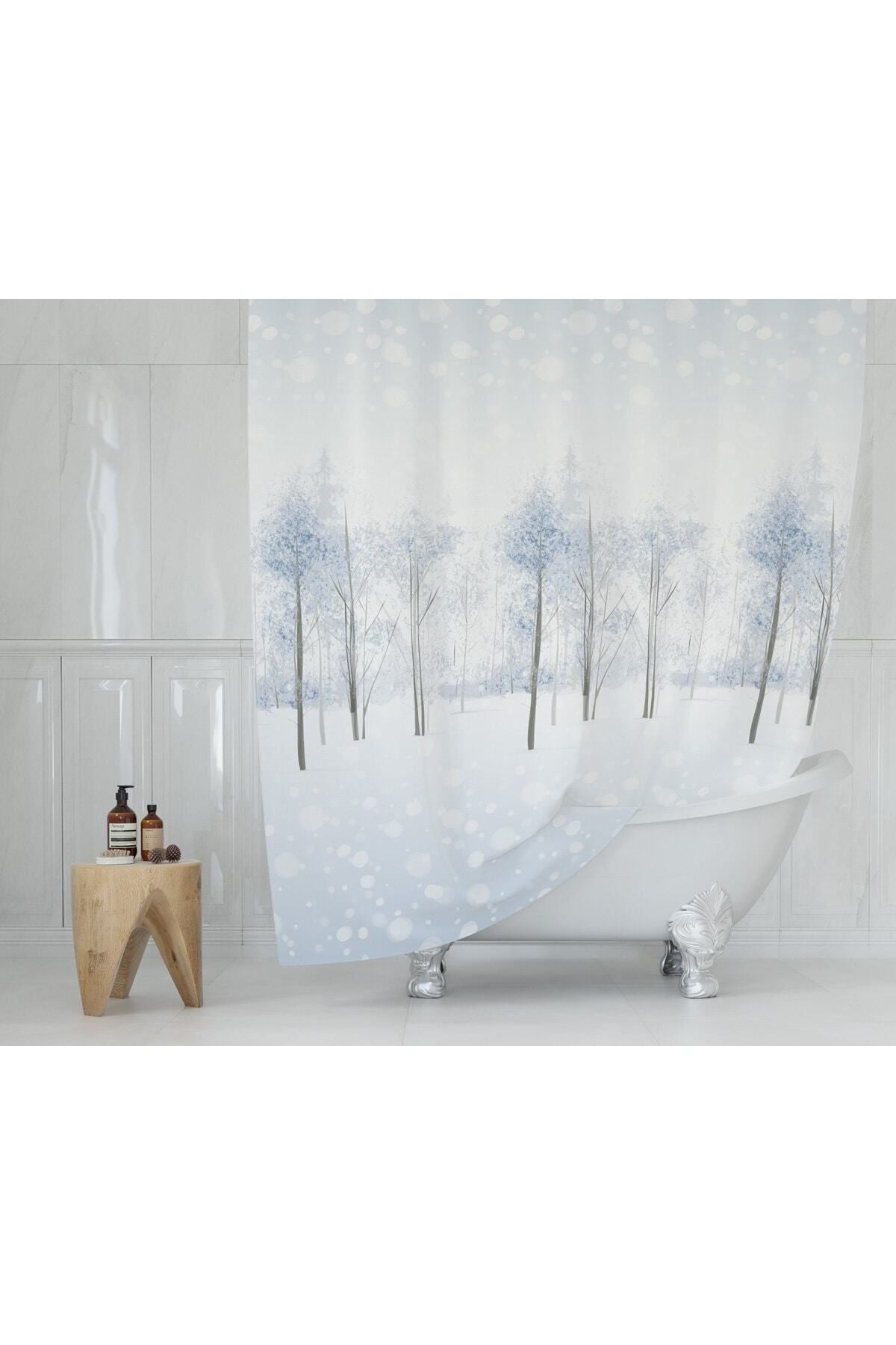 Tropikhome 180 x 200 Mavi Manzara Desenli Banyo Perdesi — Mavi