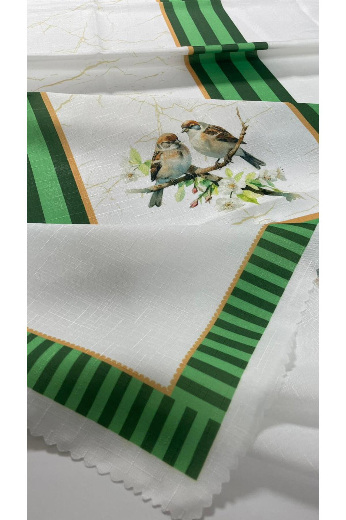 Tropikhome 150 x 220 Yeşil Kuş Desenli Solma Yapmaz Dijital Baskılı Dertsiz Masa Örtüsü — Yeşil