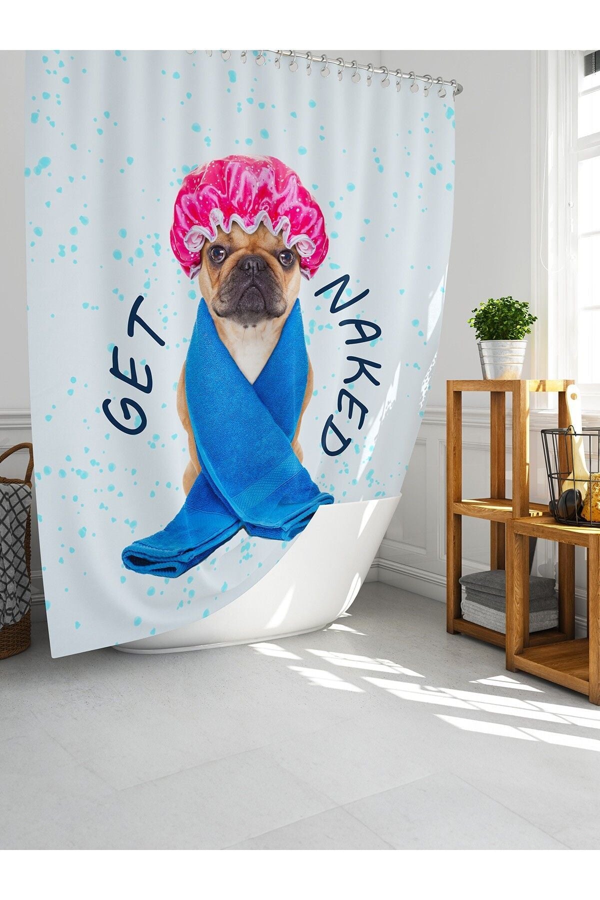 Tropikhome 180 x 200 Çok Renkli Köpek Desenli Banyo Perdesi — Çok Renkli