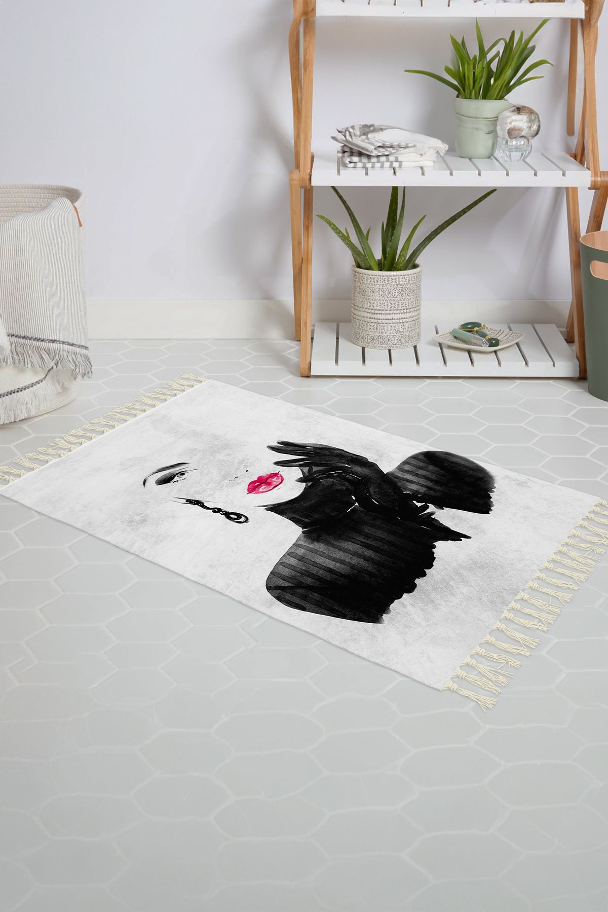 Tropikhome Kaymaz Tabanlı Dijital Baskılı 50x80cm Püsküllü Banyo Paspası — Woman In Black