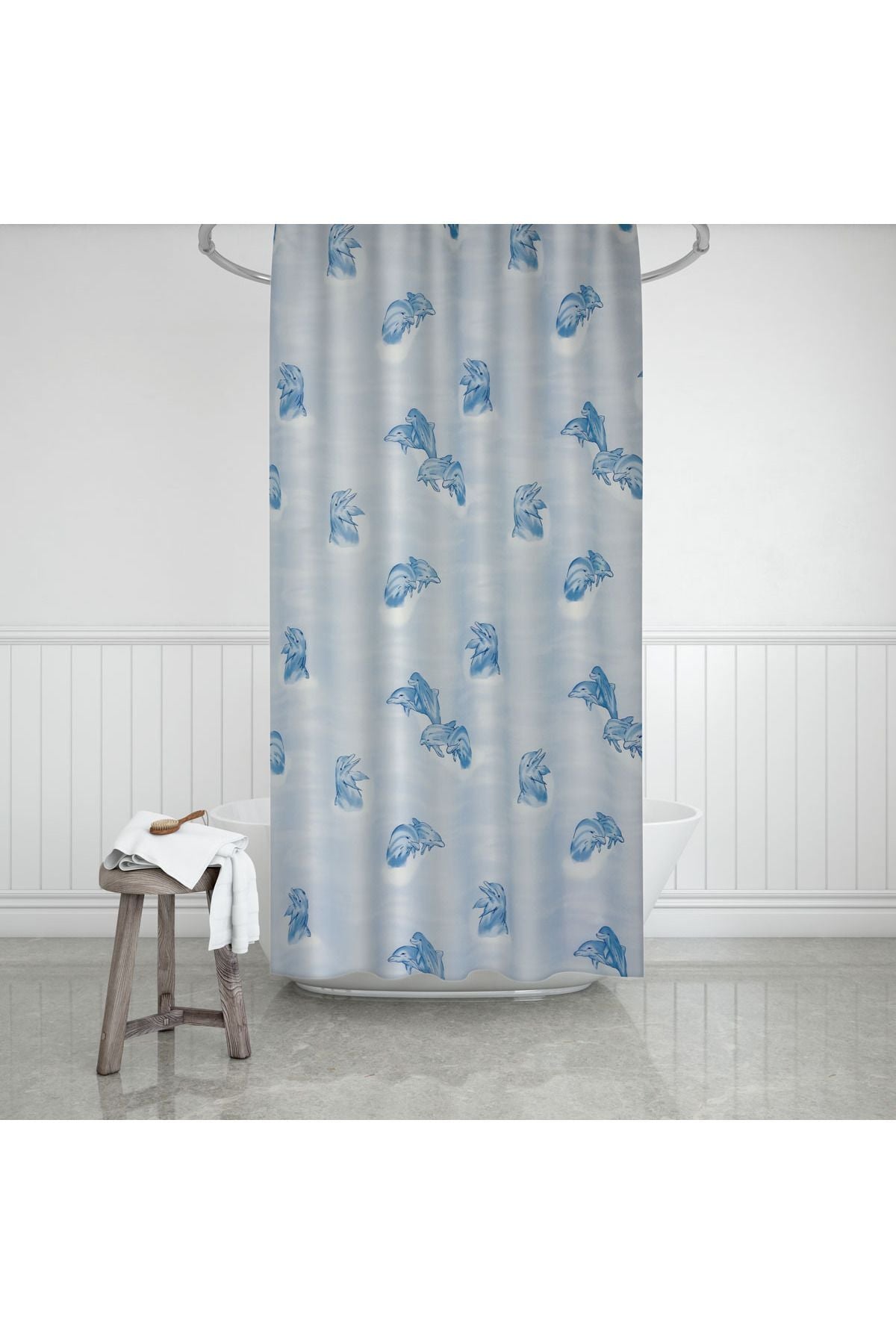 Tropikhome 180 x 200 Mavi Yunus Desenli Banyo Perdesi — Mavi