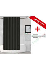 Siyah Renk Polyester Kumaş Banyo Perdesi 2MT Beyaz Yaylı Boru ve C-halkalı Set — Siyah