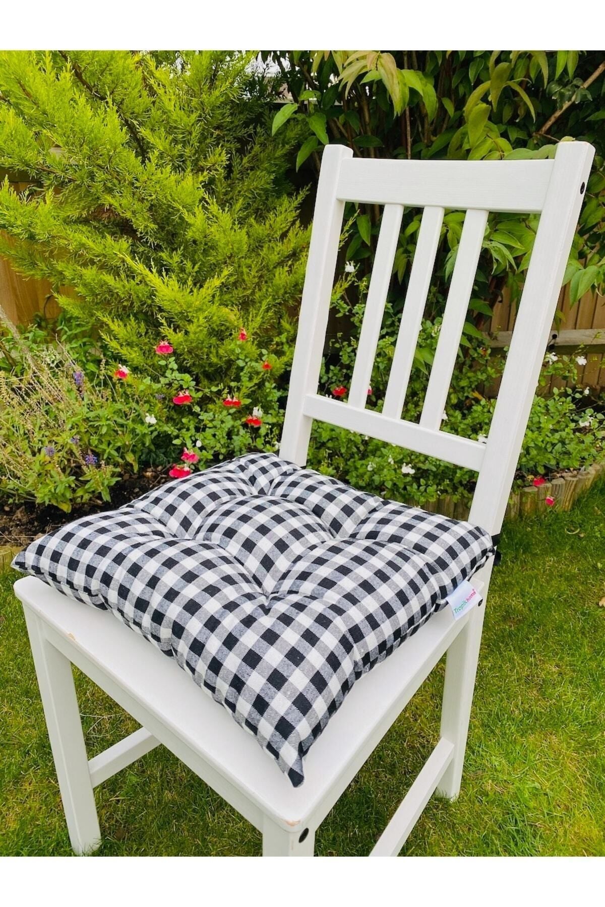 Tropikhome Ekoseli Gri 40 x 40 Pofuduk Silikon Dolgulu Sandalye Minderi — 40 x 40