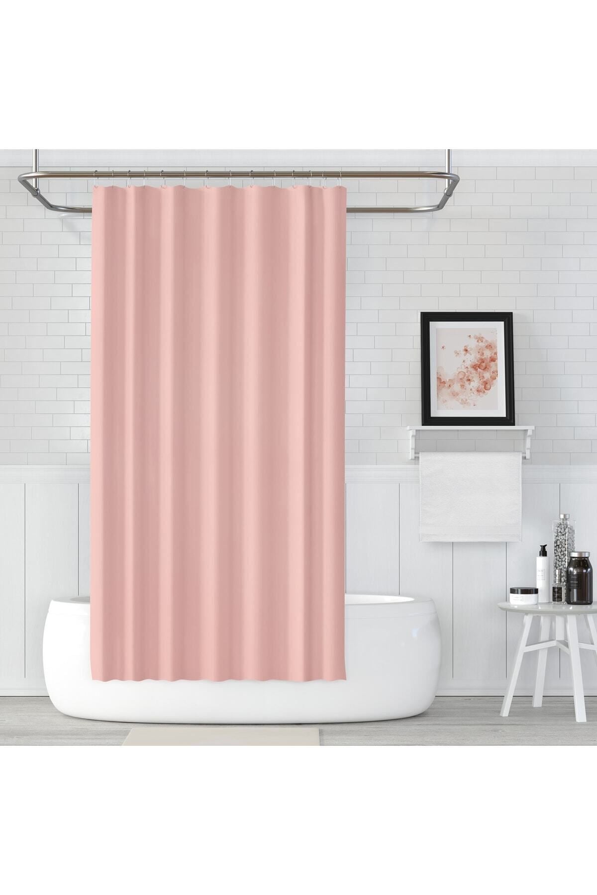 Tropikhome 180 x 200 Pembe Düz Banyo Perdesi — Pembe