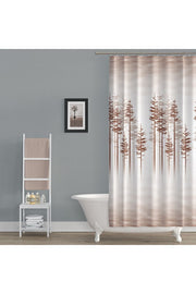 Tropikhome 180 x 200 Kahverengi Orman Manzarası Desenli Banyo Perdesi — Kahverengi