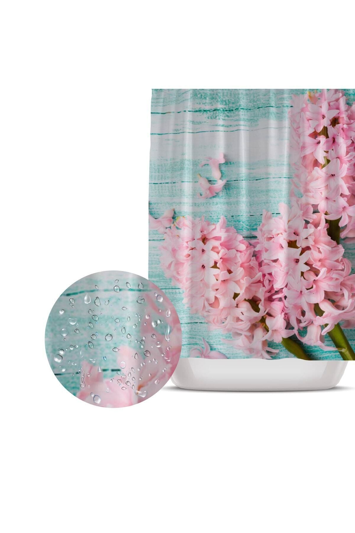 Tropikhome 180 x 200 Pembe Sümbül Desen Banyo Perdesi — Pembe
