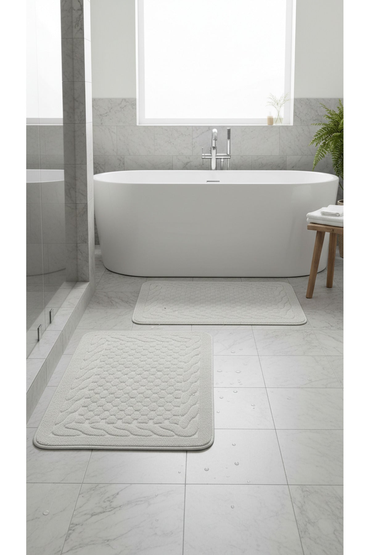 Tropikhome 60x100 ve 50x60cm 2 Parçalı Pamuk Bej Banyo Paspası — Netha