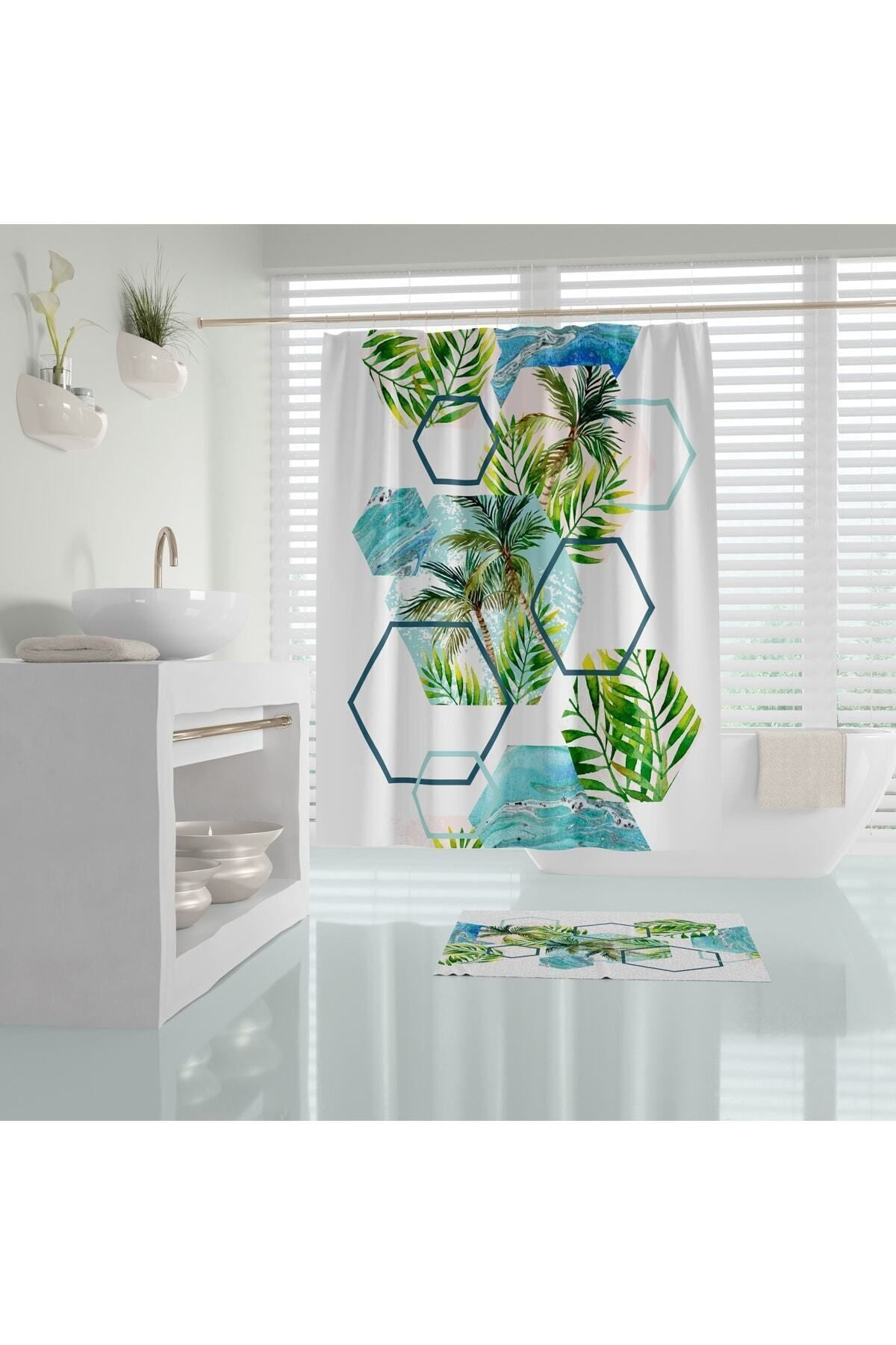 Tropikhome 180 x 200 Çok Renkli Desenli Banyo Perdesi — Çok Renkli