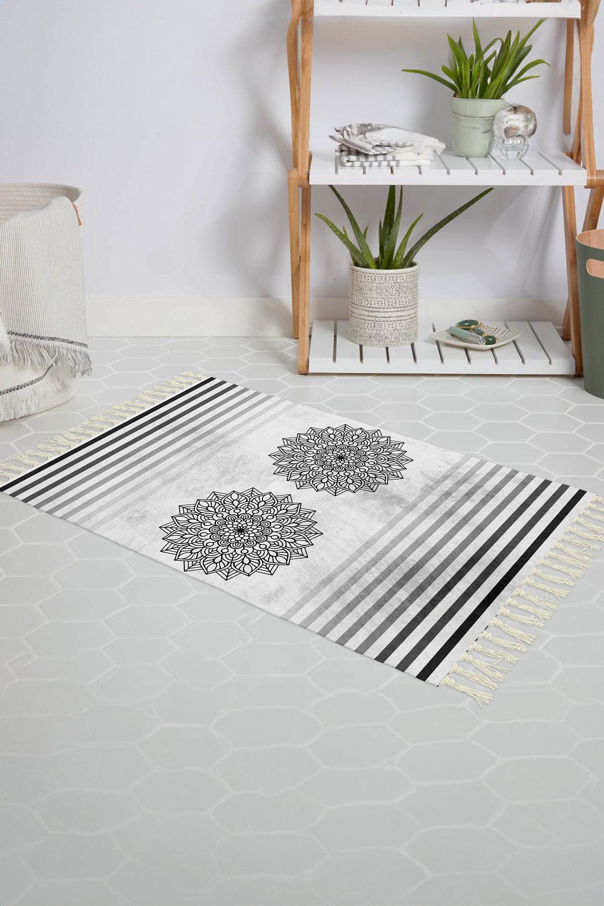 Tropikhome Kaymaz Tabanlı Dijital Baskılı 50x80cm Püsküllü Banyo Paspası — 2112