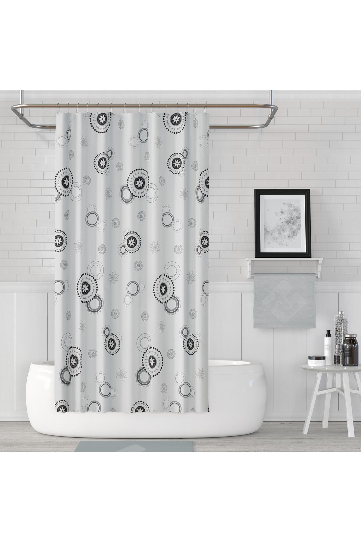 Tropikhome 180 x 200 Gri Geometrik Desenli Banyo Perdesi — Gri