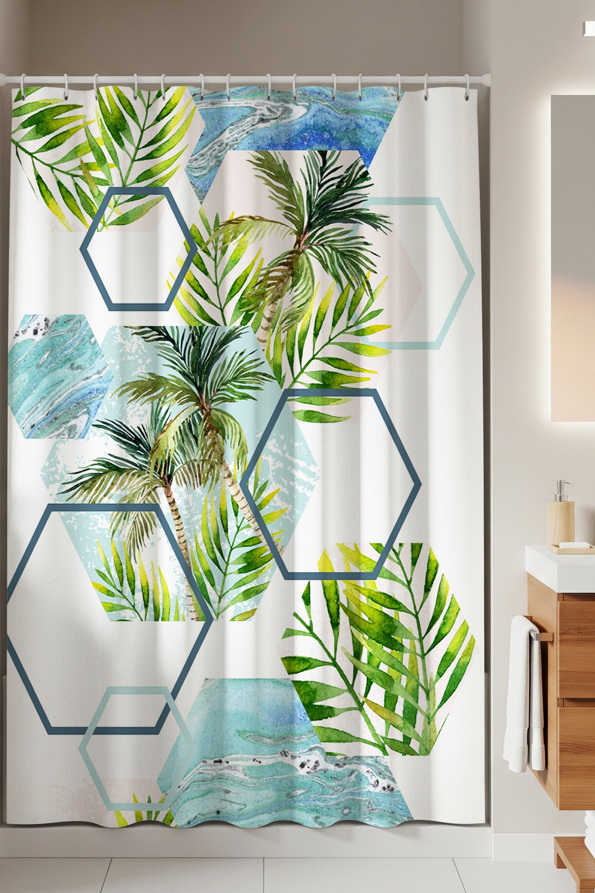 Tropikhome 180 x 200 Çok Renkli Desenli Banyo Perdesi — Çok Renkli