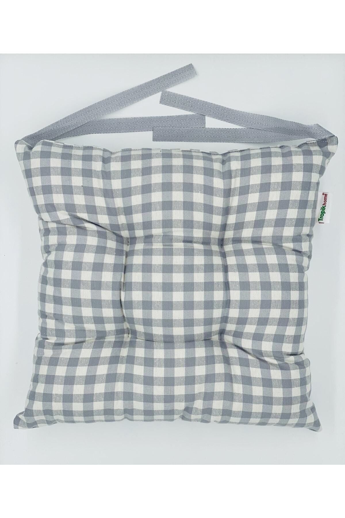 Tropikhome Ekoseli Gri 40 x 40 Pofuduk Silikon Dolgulu Sandalye Minderi — 40 x 40
