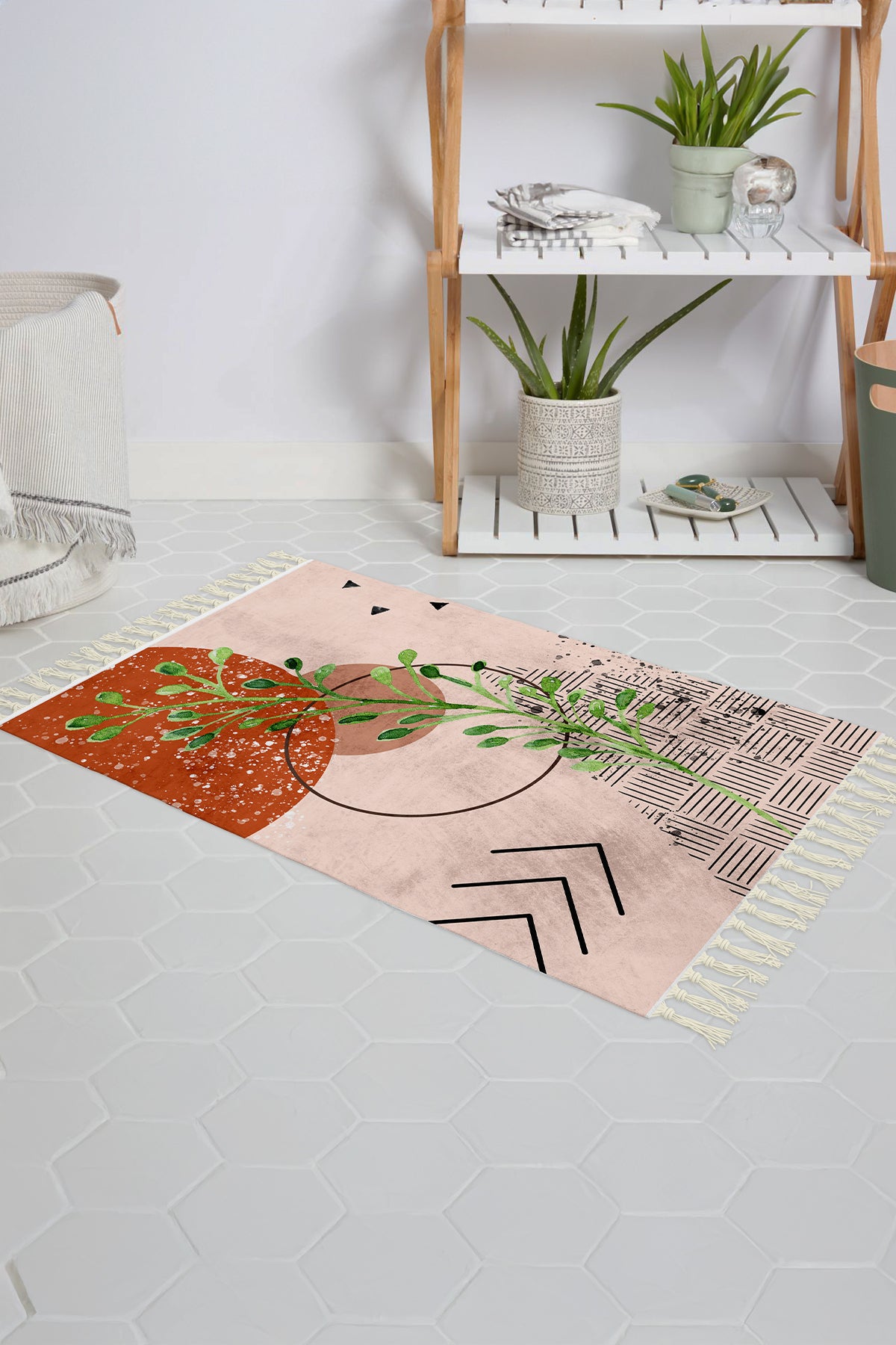 Tropikhome Kaymaz Tabanlı Dijital Baskılı 50x80cm Püsküllü Banyo Paspası — Bohemian