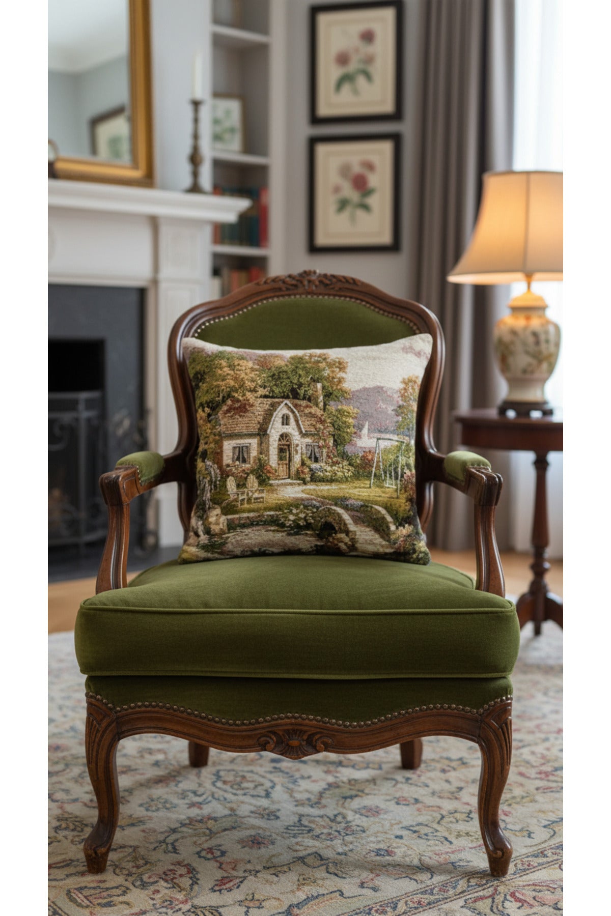 Tropikhome ST-9 Kırsal Ev Desenli 45 x 45 Cm Çift Taraflı Goblen Dokuma Kırlent Kılıfı — Çok Renkli