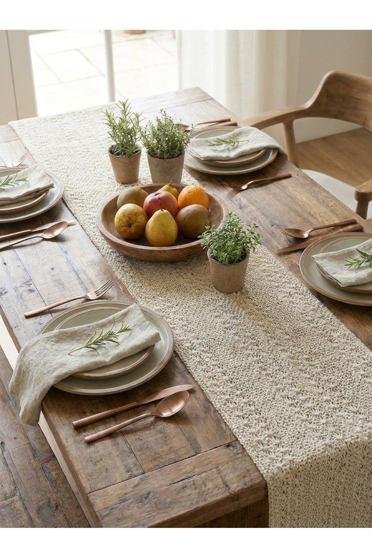 Tül Dantel Örgü Pamuklu Püsküllü Krem 35x145 Cm Runner — Krem