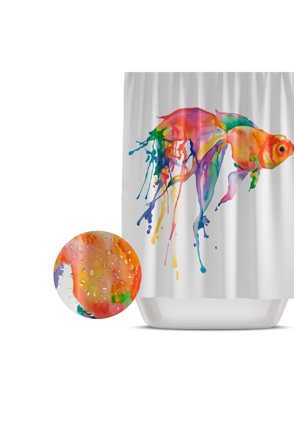 Tropikhome 180 x 200 Çok Renkli Balık Desenli Banyo Perdesi — Çok Renkli