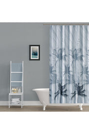 Tropikhome 120 X 200 (Çift Kanat) Gri Palmiye Desenli Banyo Perdesi — Gri