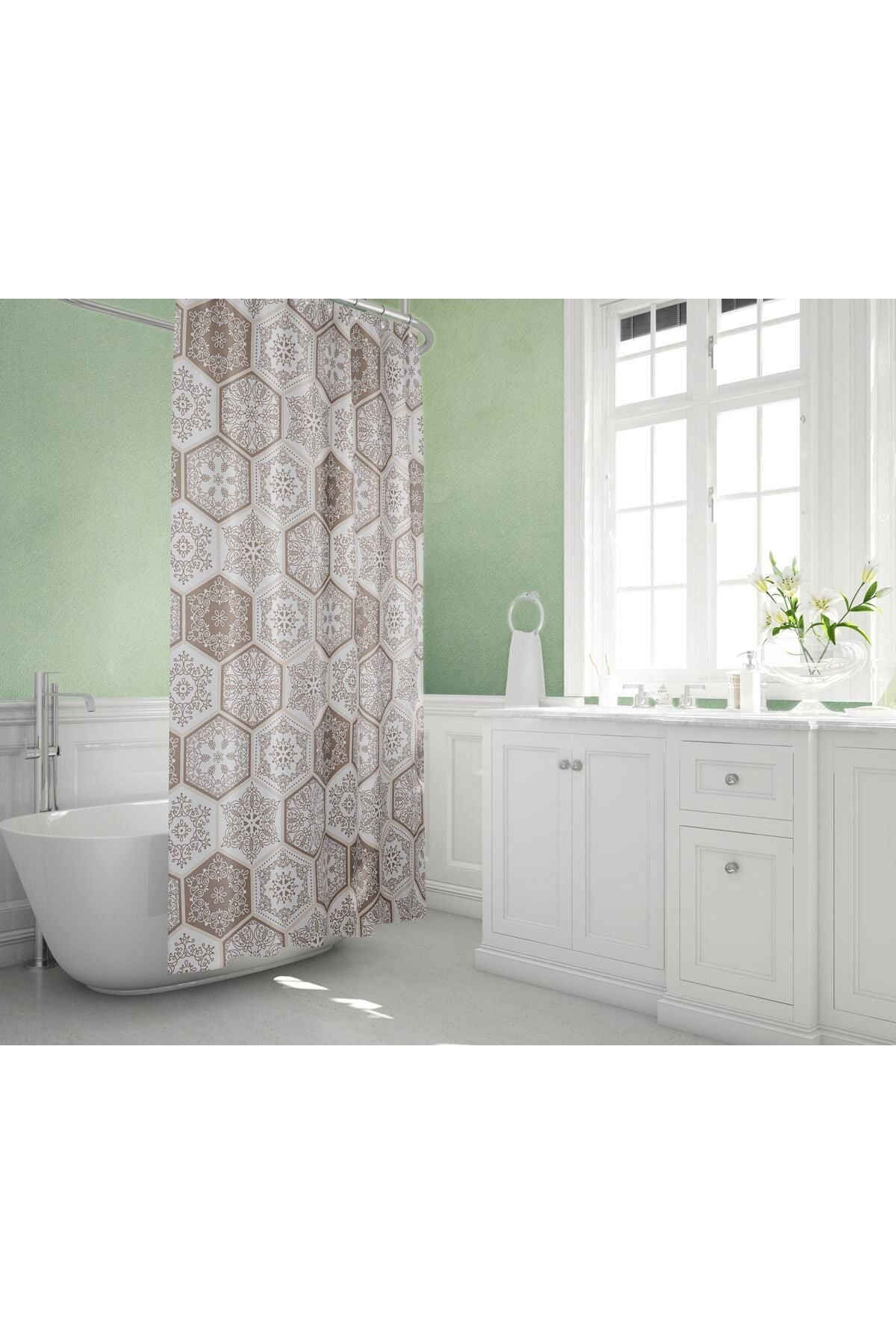 Tropikhome 180 x 200 Kahverengi Fayans Desenli Banyo Perdesi — Kahverengi