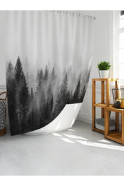 Tropikhome 180 x 200 Siyah Orman Manzarası Desenli Banyo Perdesi — Siyah
