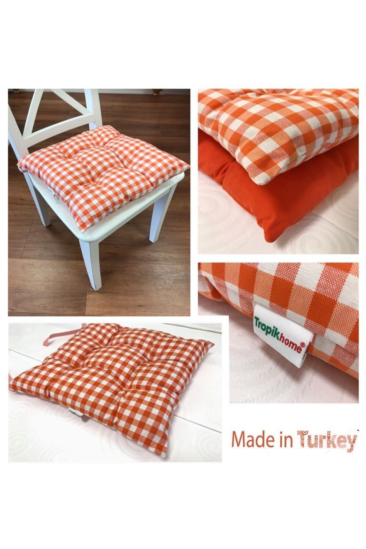 Tropikhome Ekoseli Gri 40 x 40 Pofuduk Silikon Dolgulu Sandalye Minderi — 40 x 40