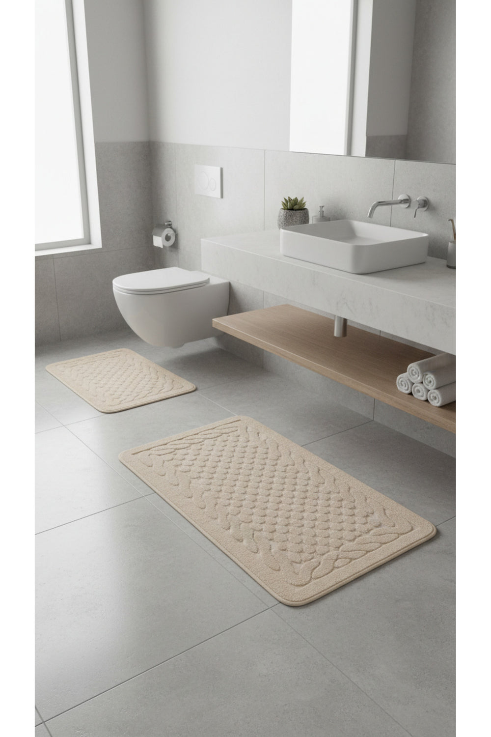 Tropikhome 60x100 ve 50x60cm 2 Parçalı Pamuk Bej Banyo Paspası — Netha