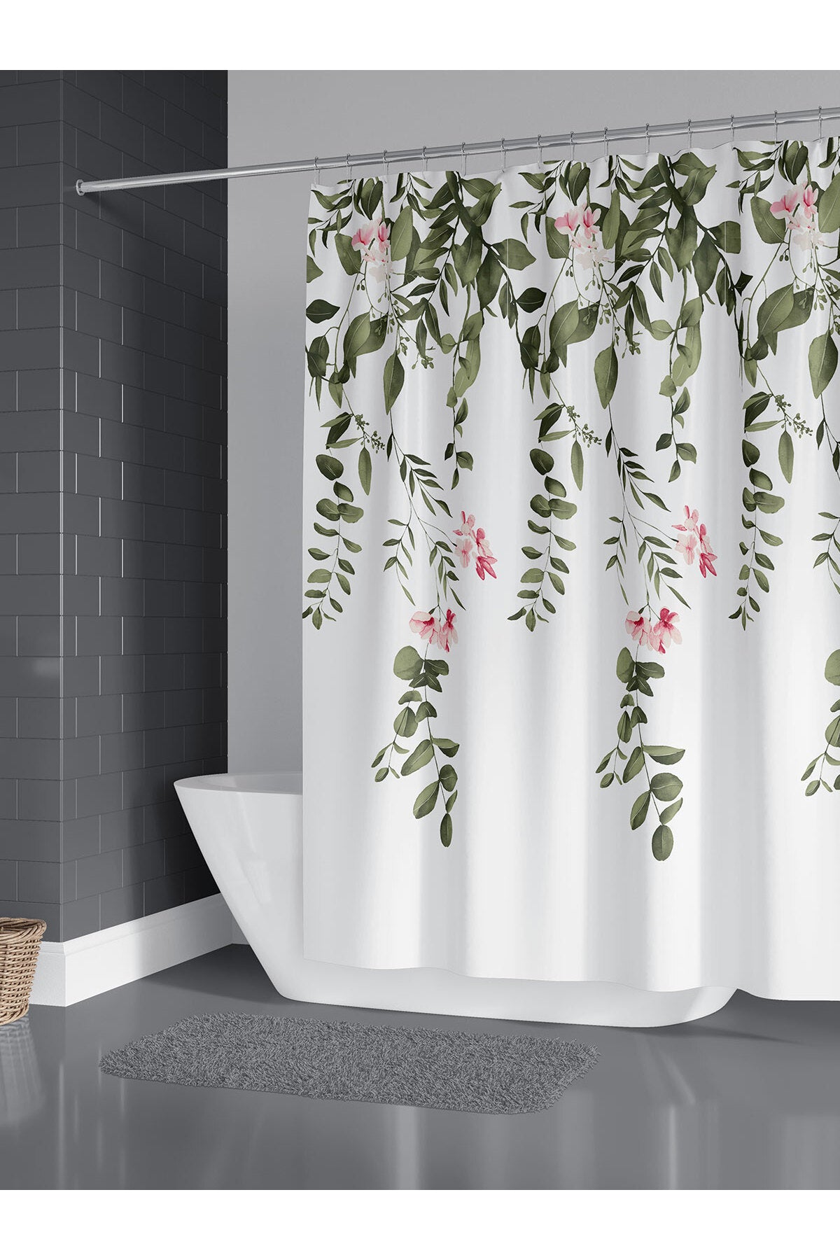 Tropikhome 180 x 200 Yeşil Yaprak Desenli Banyo Perdesi — Yeşil
