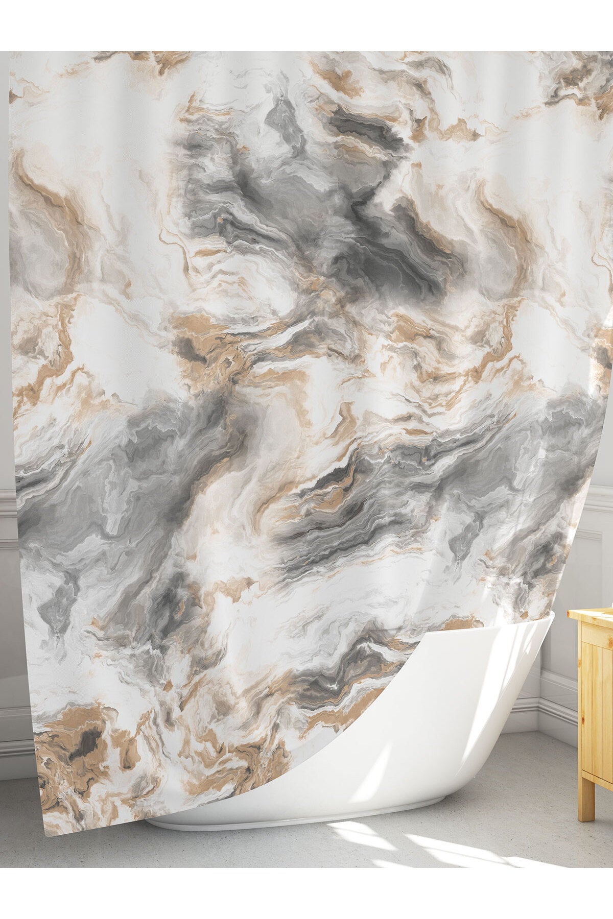 Tropikhome 180 x 200 Gri Mermer Desenli Banyo Perdesi — Gri