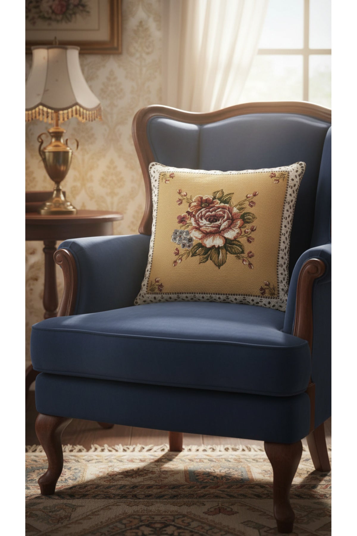 Tropikhome ST-9 Kırsal Ev Desenli 45 x 45 Cm Çift Taraflı Goblen Dokuma Kırlent Kılıfı — Çok Renkli