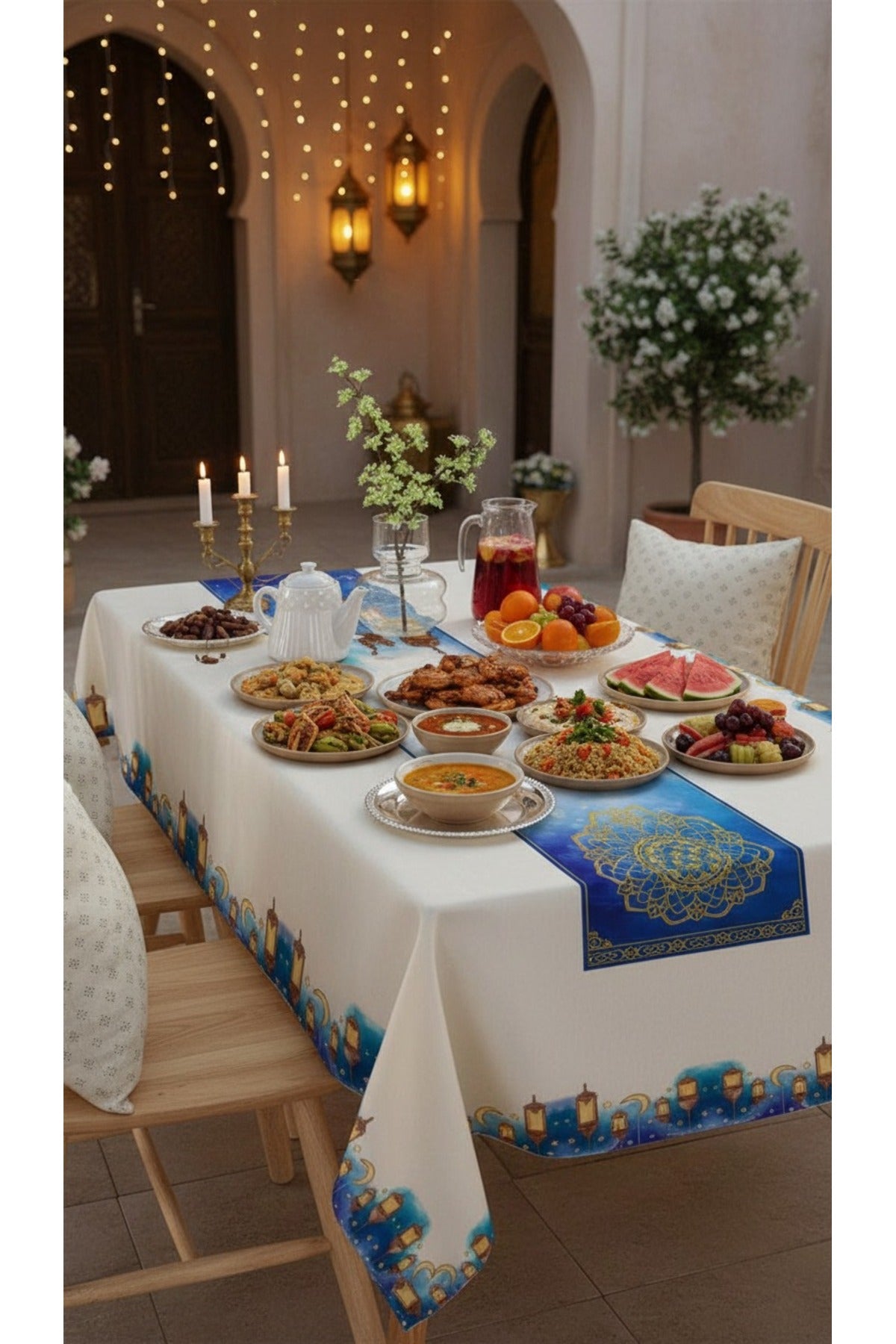 Tropikhome 150 x 220 Çok Renkli Ramazan Temalı Dijital Baskılı Dertsiz Leke Tutmaz Masa Örtüsü — Çok Renkli