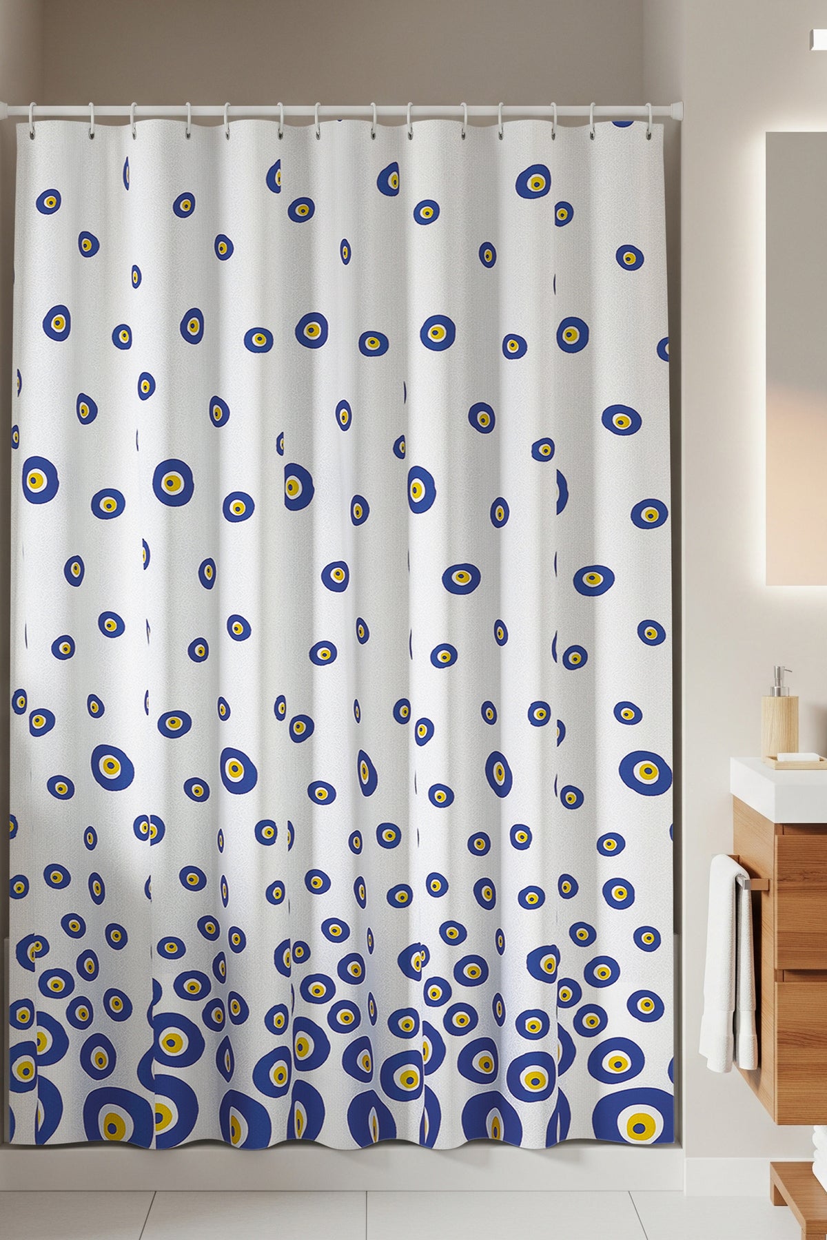 Tropikhome 180 x 200 Mavi Nazar Boncuğu Desenli Banyo Perdesi — Mavi