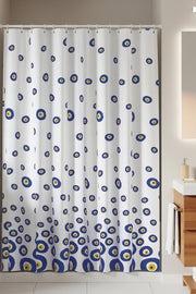 Tropikhome 180 x 200 Mavi Nazar Boncuğu Desenli Banyo Perdesi — Mavi