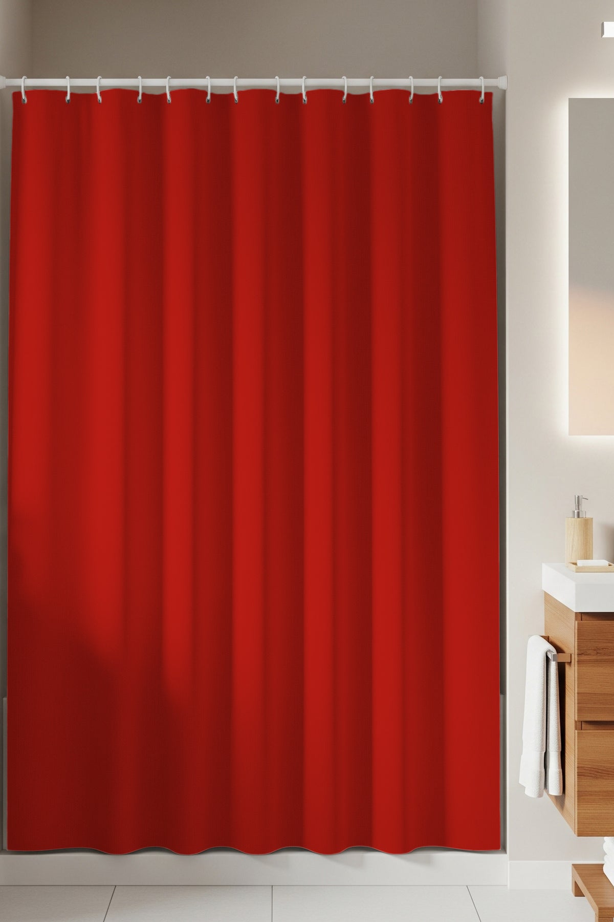 Tropikhome 180 x 200 Kırmızı Düz Banyo Perdesi — Kırmızı