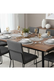 Tropikhome Nakışlı Gri 40 x 110 Runnerlı + 40 x 40*8 Amerikan Servisli 9 Parça Sunum Yemek Seti — Gri