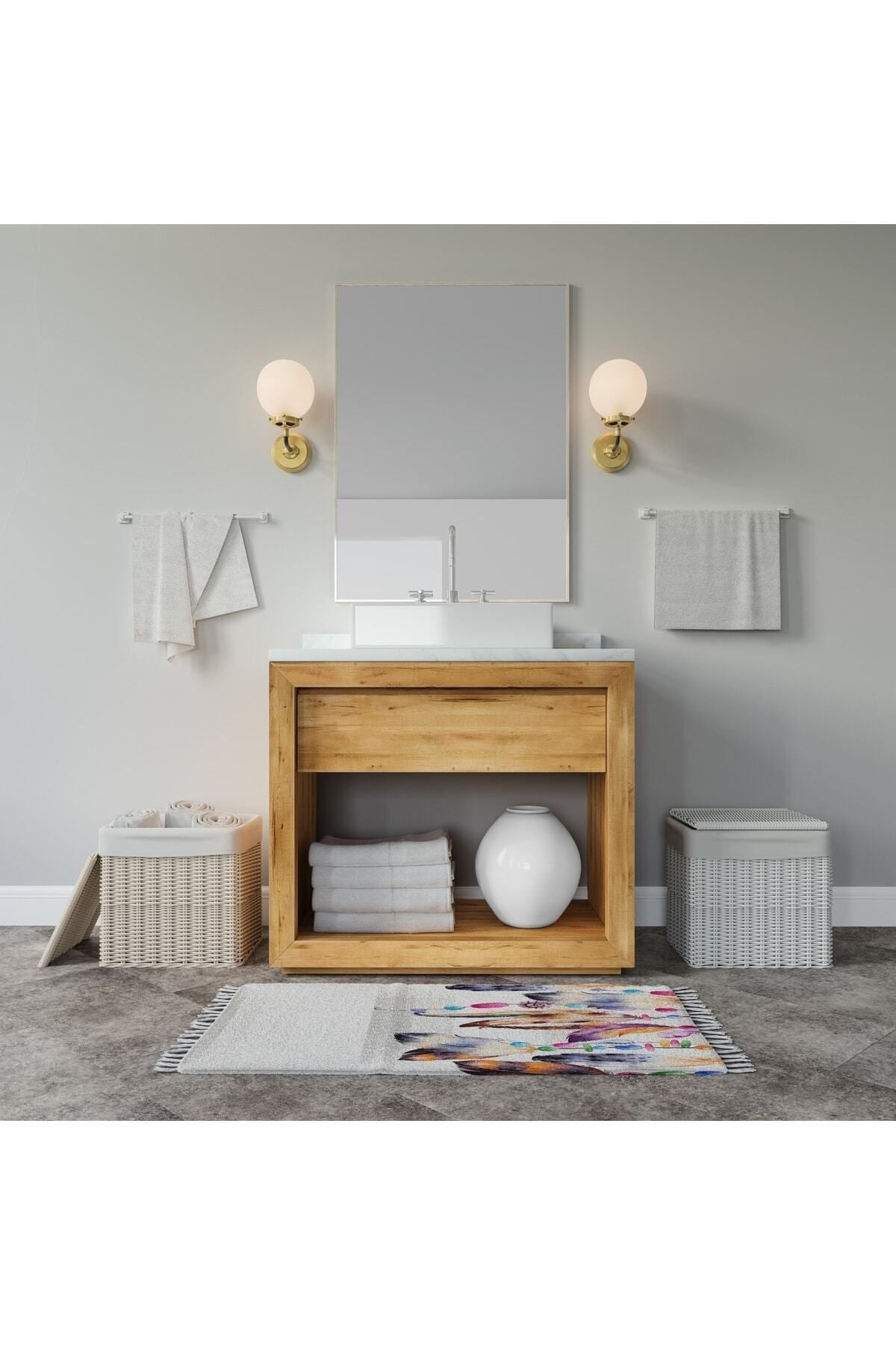 Tüy Desenli Kaymaz Taban Dijital Baskılı 50x80cm Banyo Paspası ve 180x200cm Dijital Baskılı Banyo Perdesi Takımı — 180 x 200 + 50 x 80