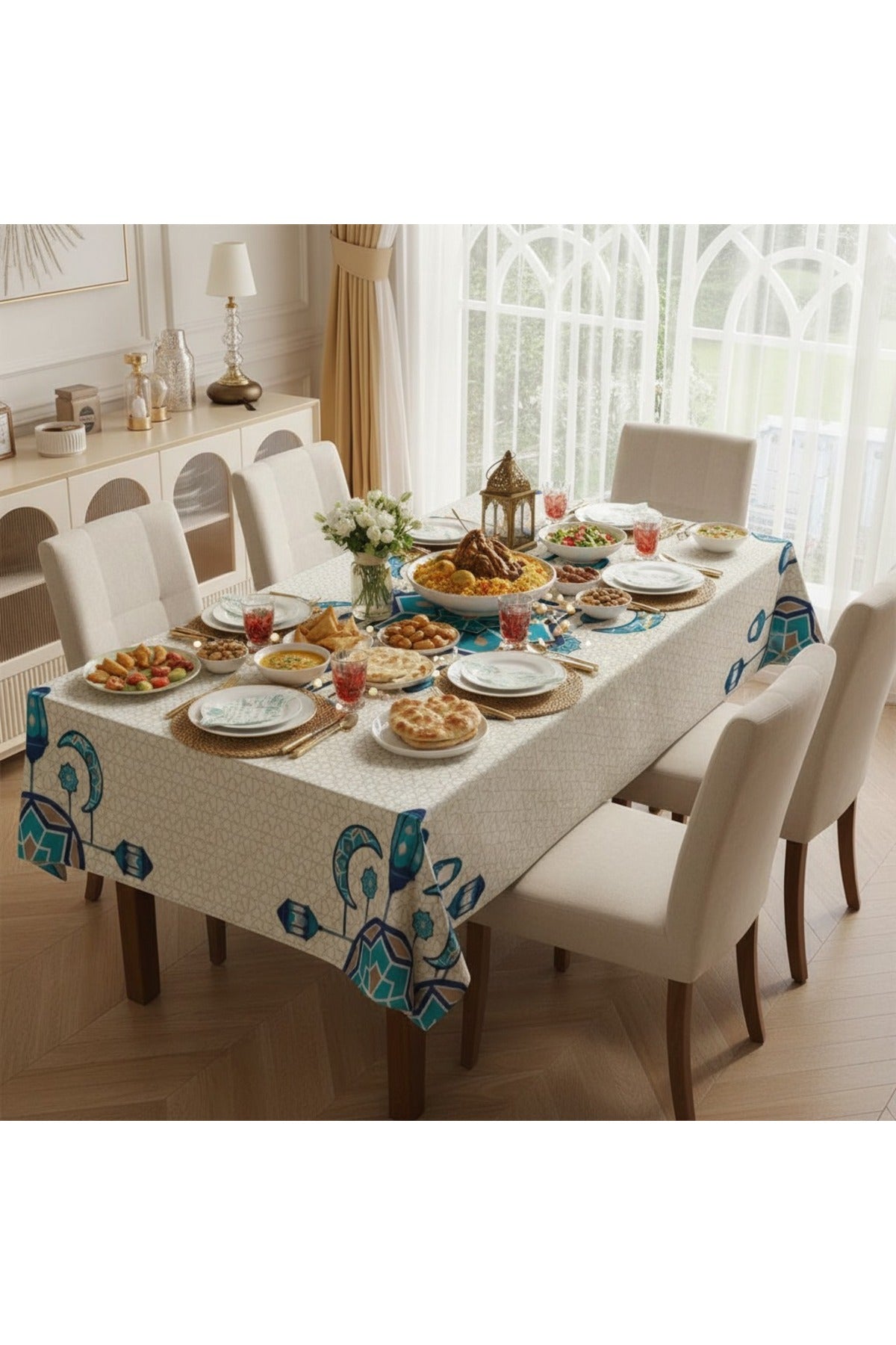 Tropikhome 150 x 220 Çok Renkli Ramazan Temalı Dijital Baskılı Dertsiz Leke Tutmaz Masa Örtüsü — Çok Renkli