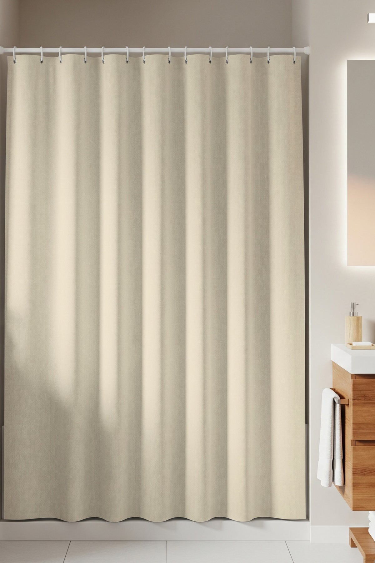 Tropikhome 180 x 200 Krem Düz Banyo Perdesi — Krem