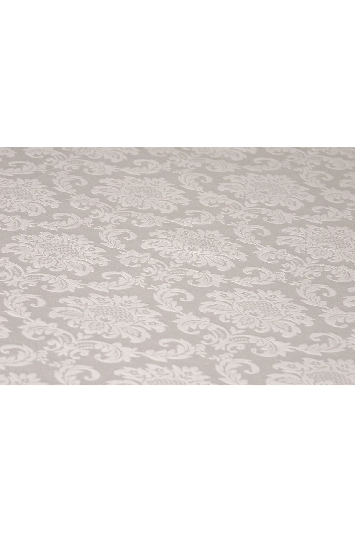 Tropikhome 160 x 220 Krem Pamuklu Damask Desenli Bordürlü Masa Örtüsü — Krem