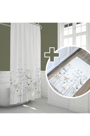 Çiçek Desenli Kaymaz Taban Dijital Baskılı 50x80cm Banyo Paspası ve 180x200cm Dijital Baskılı Banyo Perdesi Takımı — 180 x 200 + 50 x 80