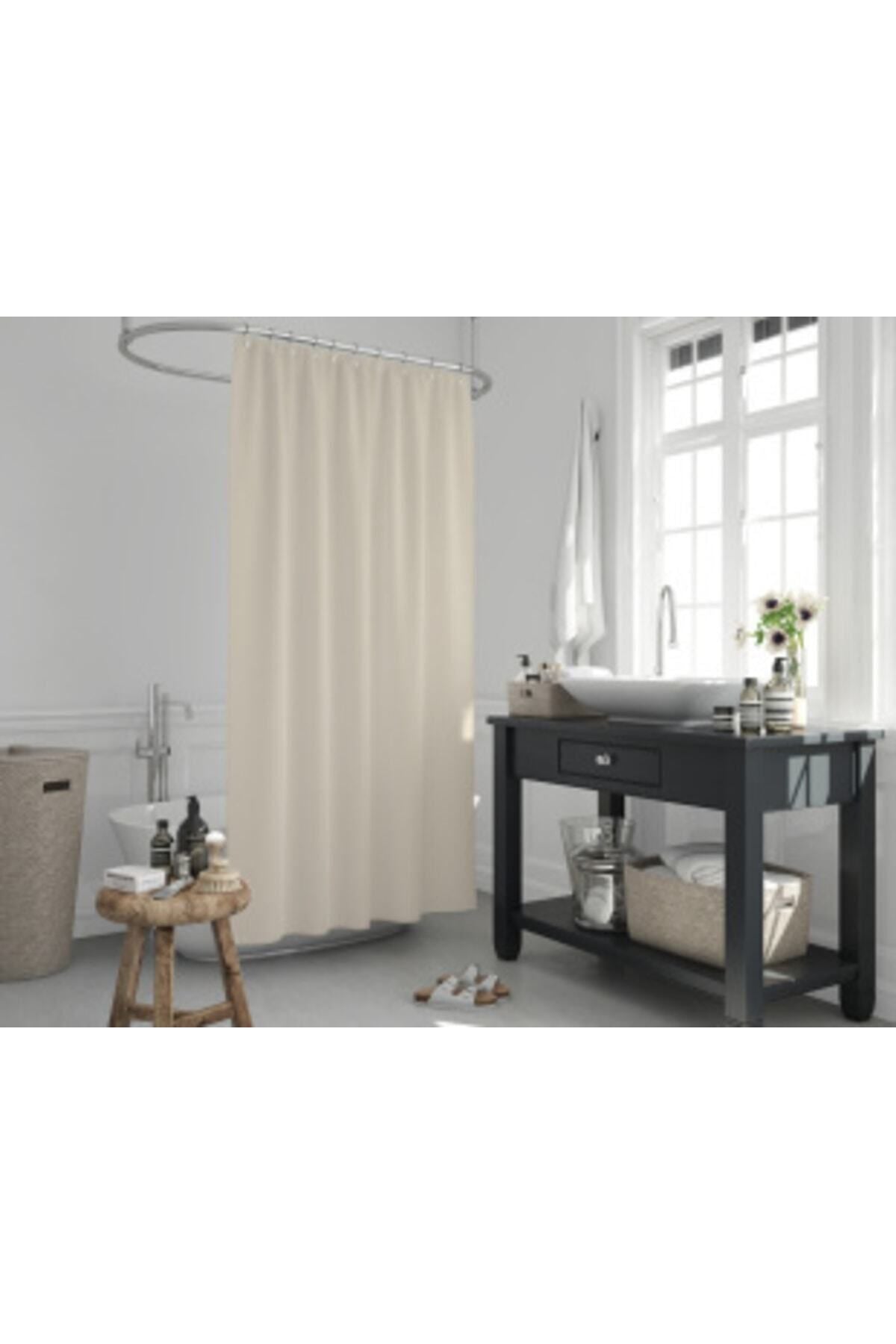 Tropikhome 180 x 200 Krem Düz Banyo Perdesi — Krem
