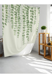 Tropikhome 180 x 200 Yeşil Sarmaşık Desenli Banyo Perdesi — Yeşil