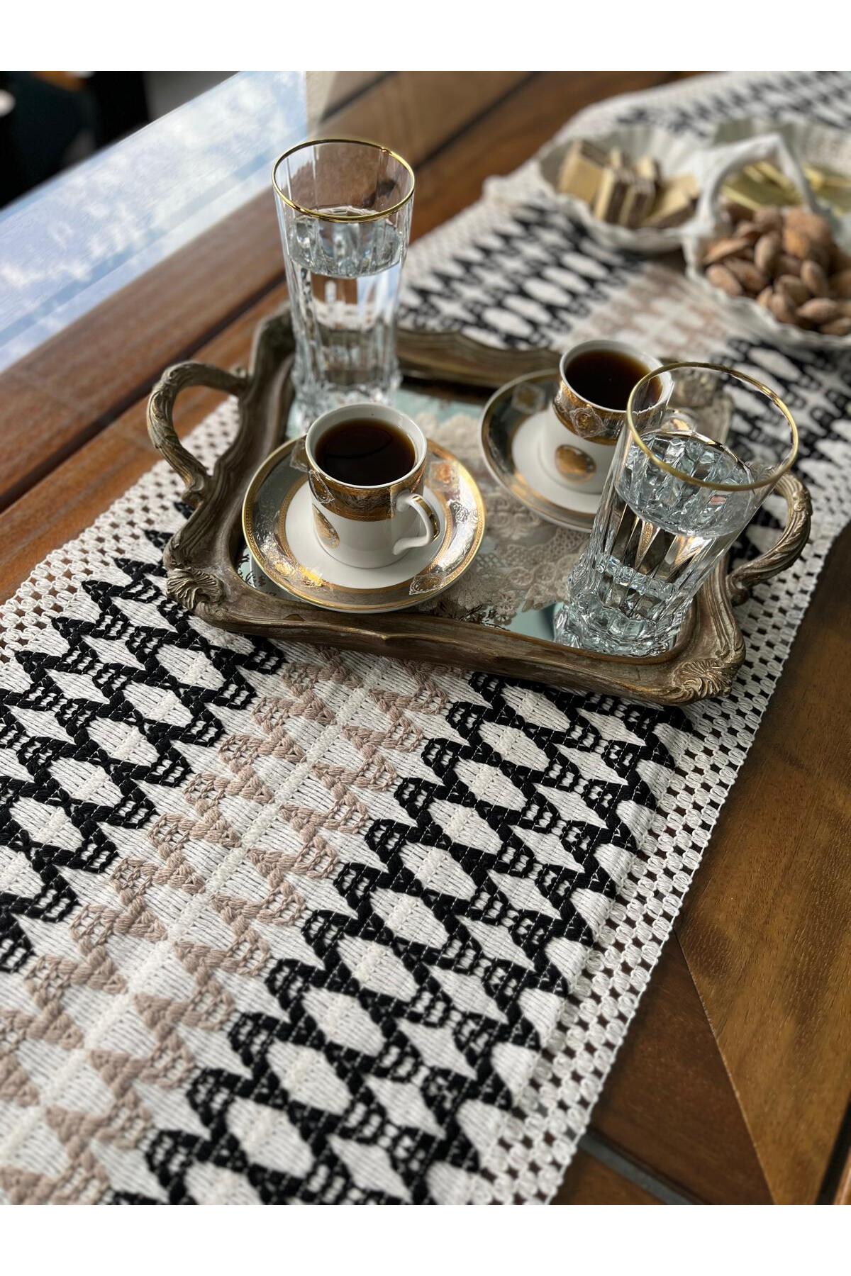 Tropikhome Örme Zigzag Desenli Siyah - Kahve 35 x 145 cm Runner — Siyah - Kahve