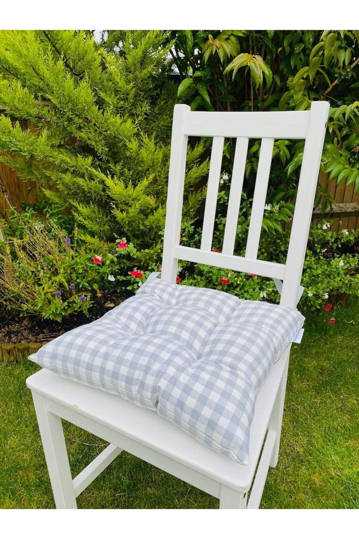 Tropikhome Ekoseli Gri 40 x 40 Pofuduk Silikon Dolgulu Sandalye Minderi — 40 x 40