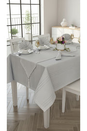 Tropikhome 160 x 220 + 1 Runner + 12 peçete + 12 Yüzük'lü Keten Görünümlü 26 Parça Dertsiz Çeyiz Seti — Gri