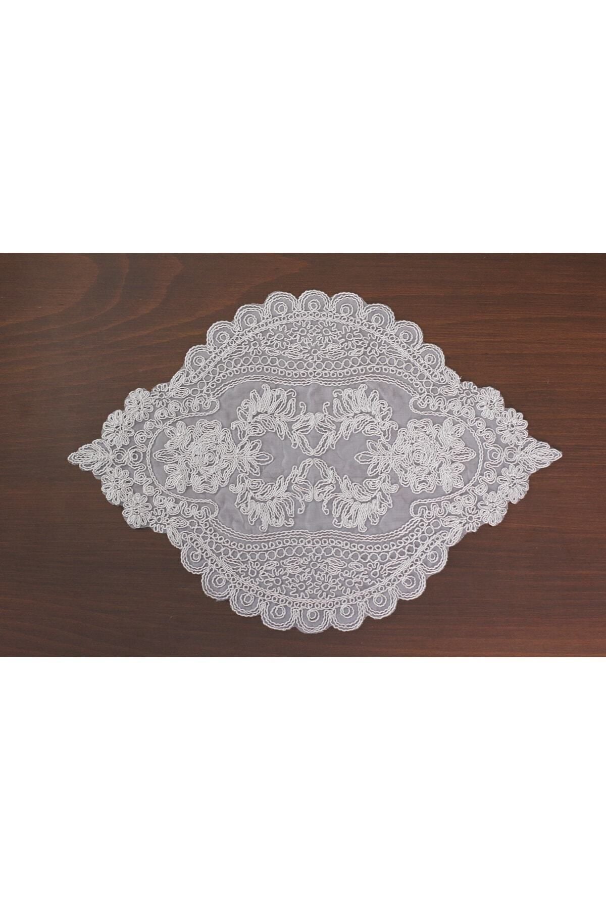 Tropikhome Nakışlı Gri 35 x 115 Runner + 35 x 50*12 Amerikan Servisli 13 Parça Sunum Yemek Seti — Gri