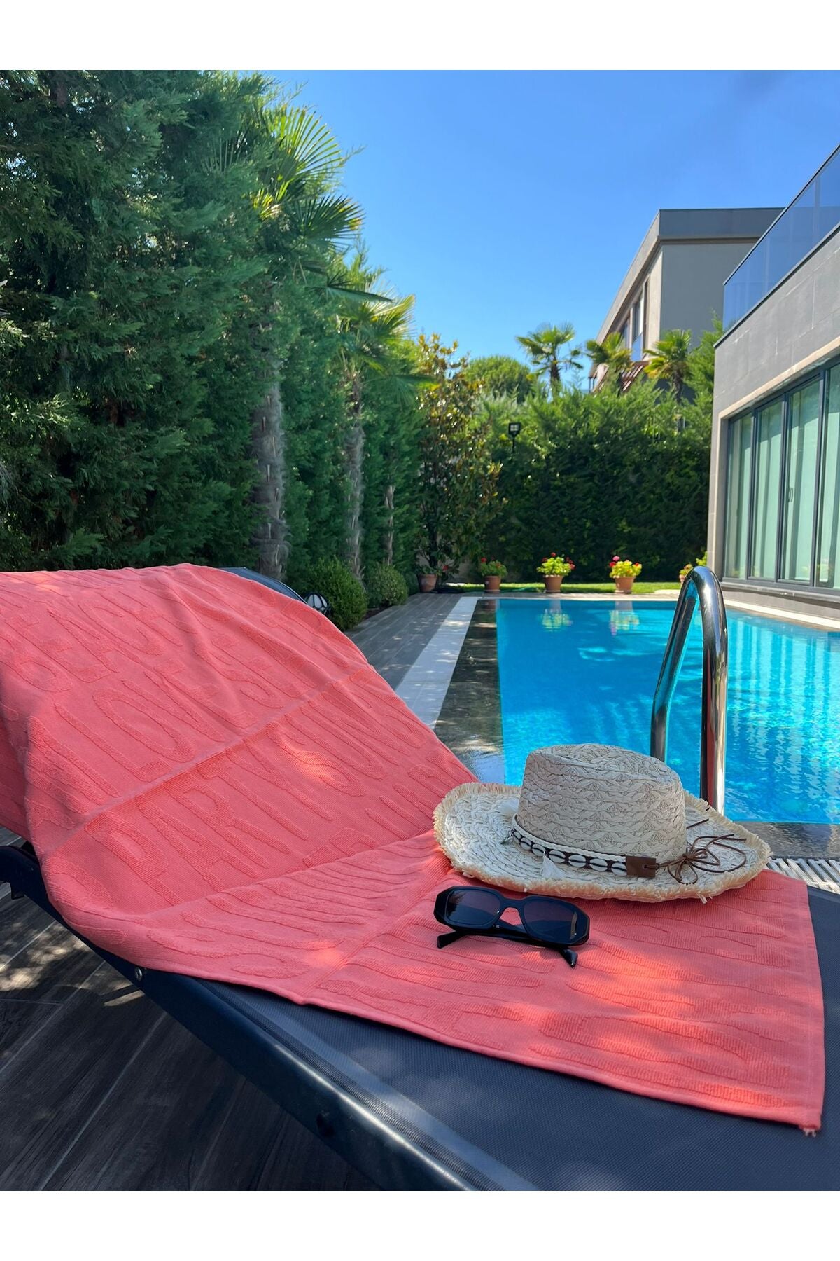 Hızlı Kuruyan %100 Pamuk 70x150cm Pembe Plaj Havlusu — 70 x 150