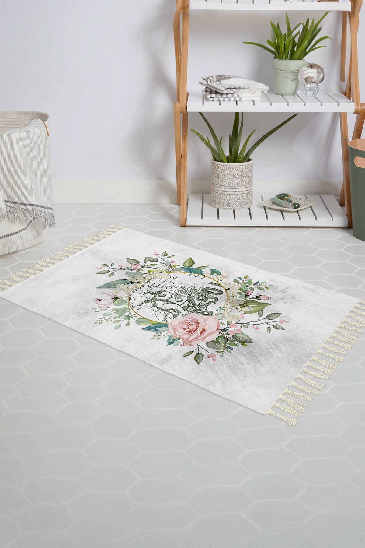 Tropikhome Kaymaz Tabanlı Dijital Baskılı 50x80cm Püsküllü Banyo Paspası — Angel