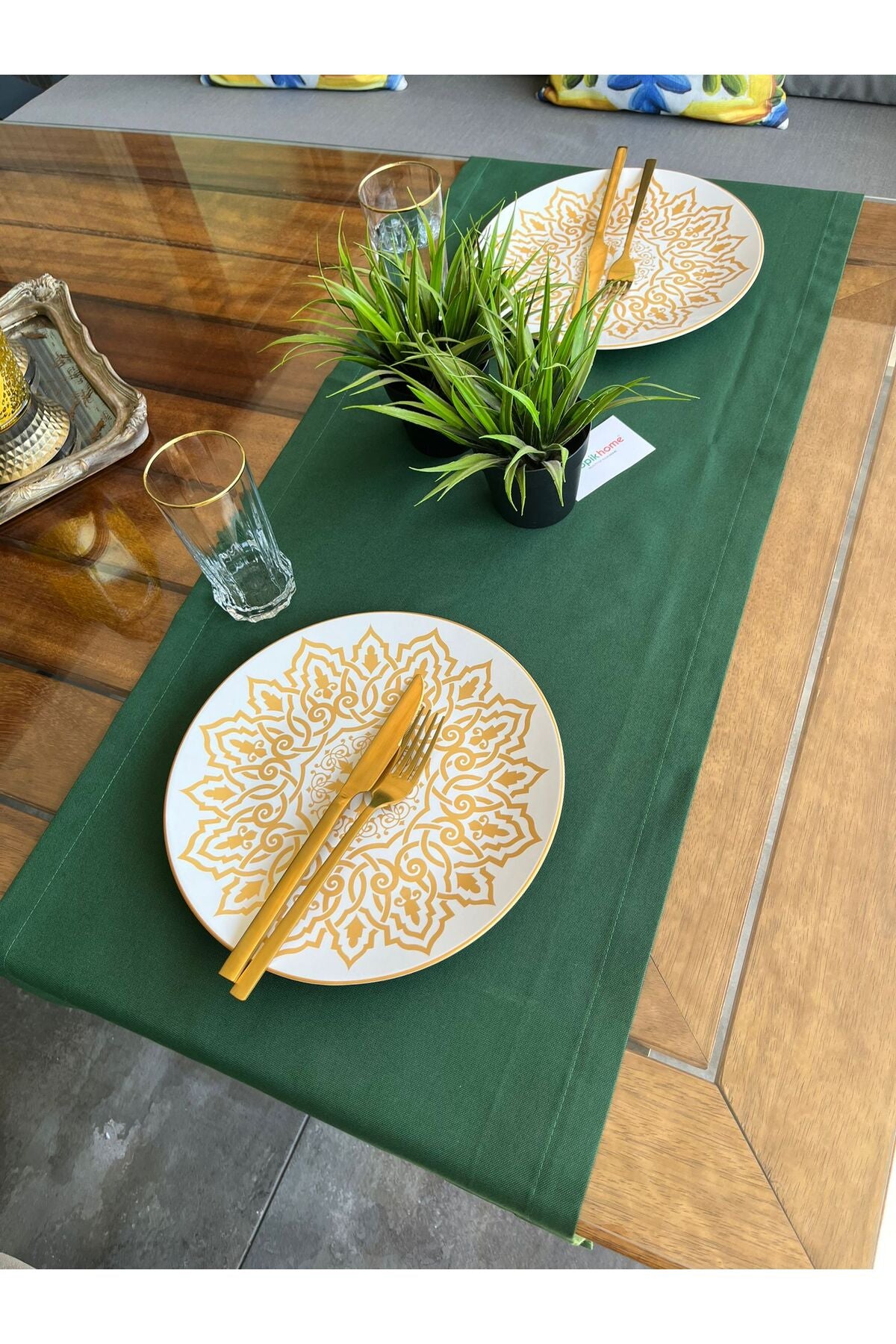 Tropikhome Pamuklu Su Geçirmez Yeşil 40 x 140 Runner — Yeşil